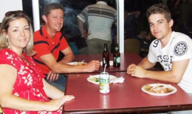 Relaxing in the clubrooms: Leah and Craig Pridham with Stephen Ward (right).